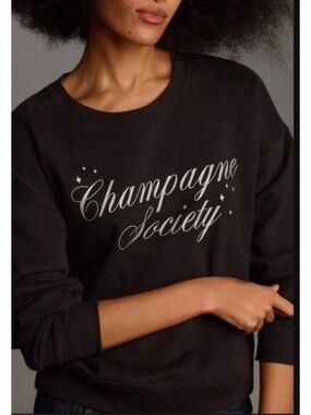 Anthropologie Maeve Champagne Society Graphic Sweatshirt Black Size XXS